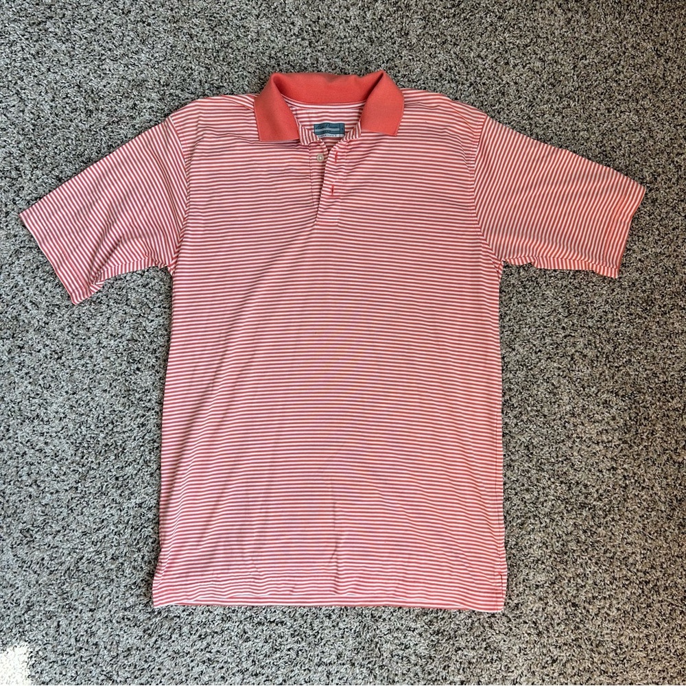 Alan Flusser‎ Coral and White Striped Golf Polo